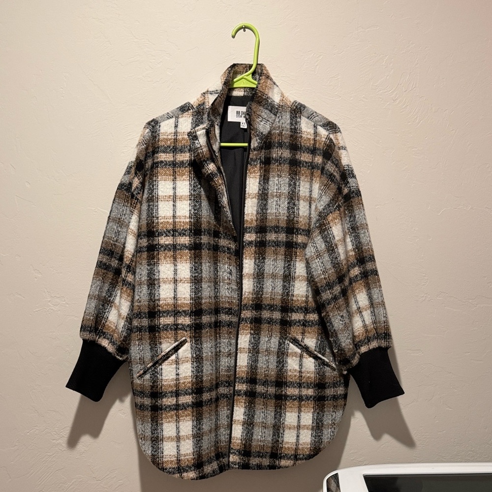 BB Dakota by Steve Madden Plaid Jacket in Black, White, and Brown